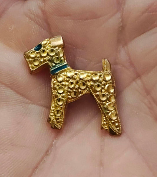 1890s Rare Gold Tone Textured Ornate Victorian Style Terrier Dog Brooch
