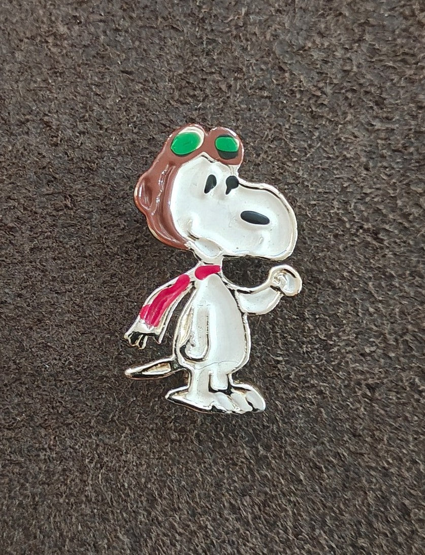 1970s Snoopy "World War I Flying Ace" Gold Tone Enamel Pin.