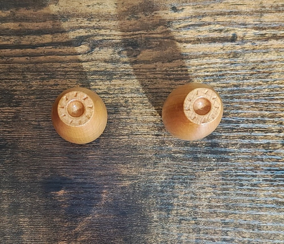 1960s/70s Set Of 2 Wooden Bowling Pins From The Classic Aurora Skittle-Bowl Game