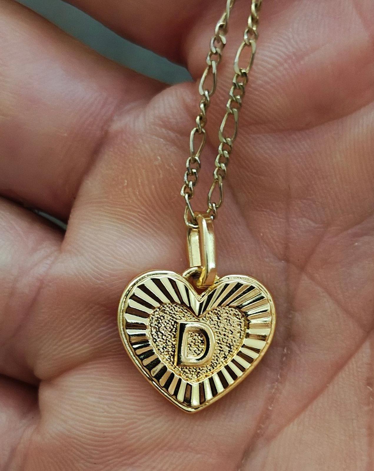 Heart Monogram Initial D Gold Tone Pendant Necklace