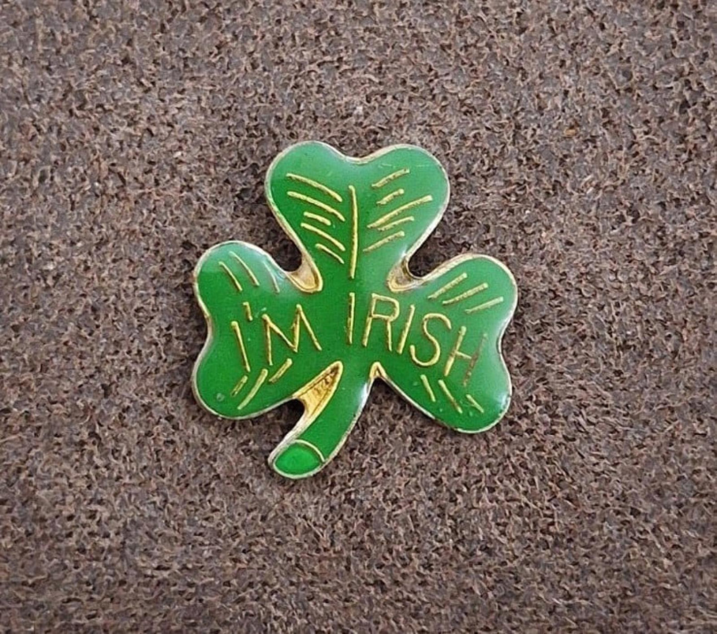 Vintage Gold Tone "I'm Irish" Shamrock/Clover Enamel Pin