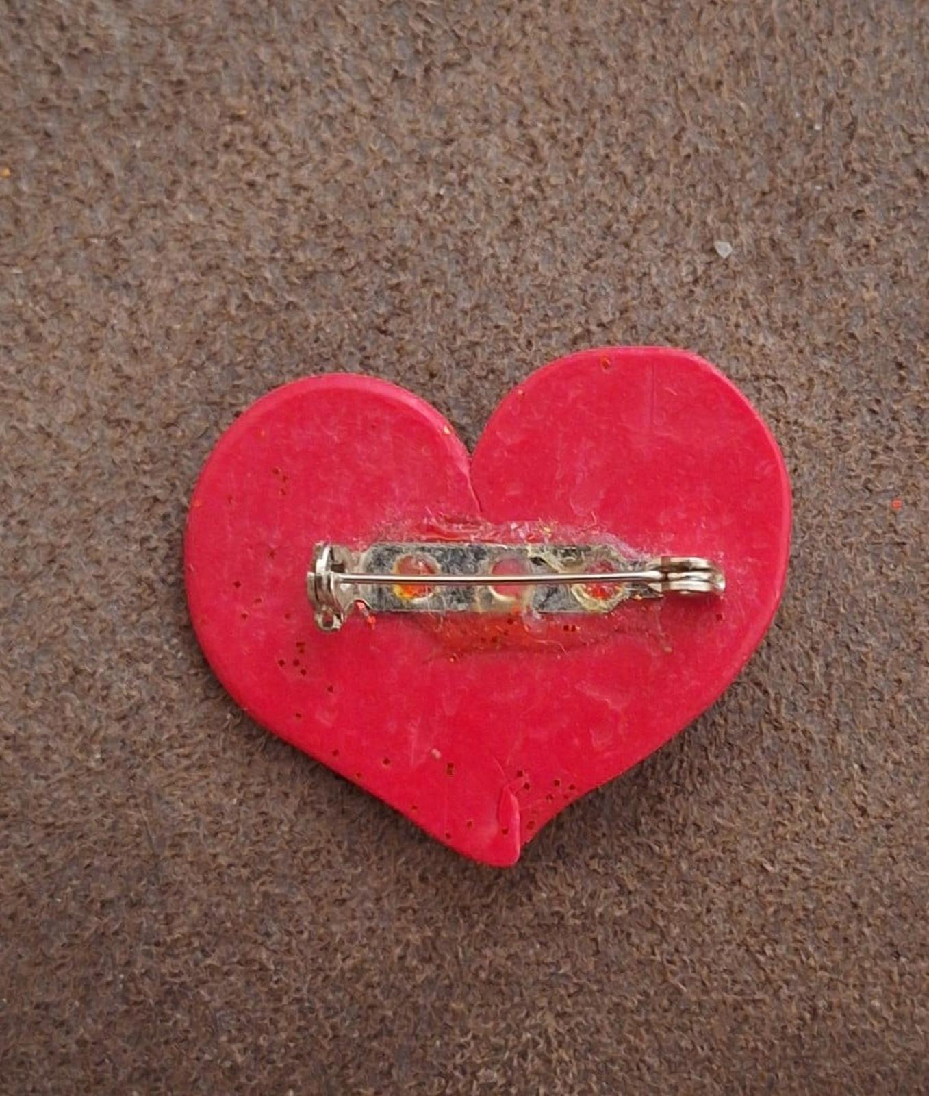 Glittery Red Heart With Black Scotty Dog With Pink Tongue Sticking Out Pin