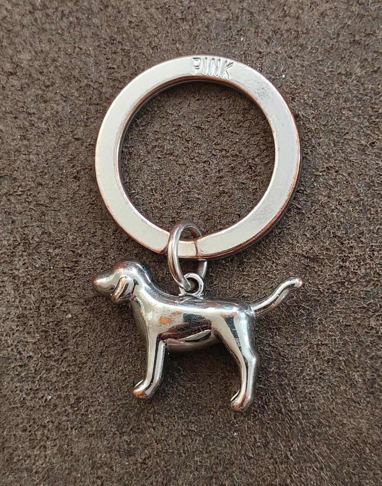 Victoria's Secret Pink Logo Silver Tone Dog Charm Keychain/Keyring