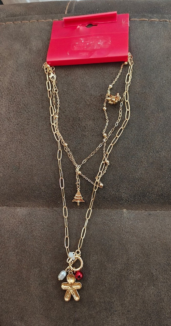 Retired Gold Tone Christmas Charm Layered Necklace NWT