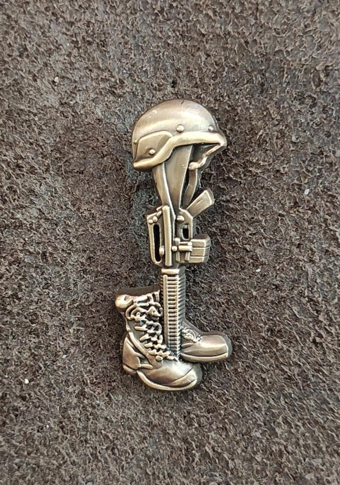 Vintage Fallen Soldier Battlefield Cross Gold Tone Pin
