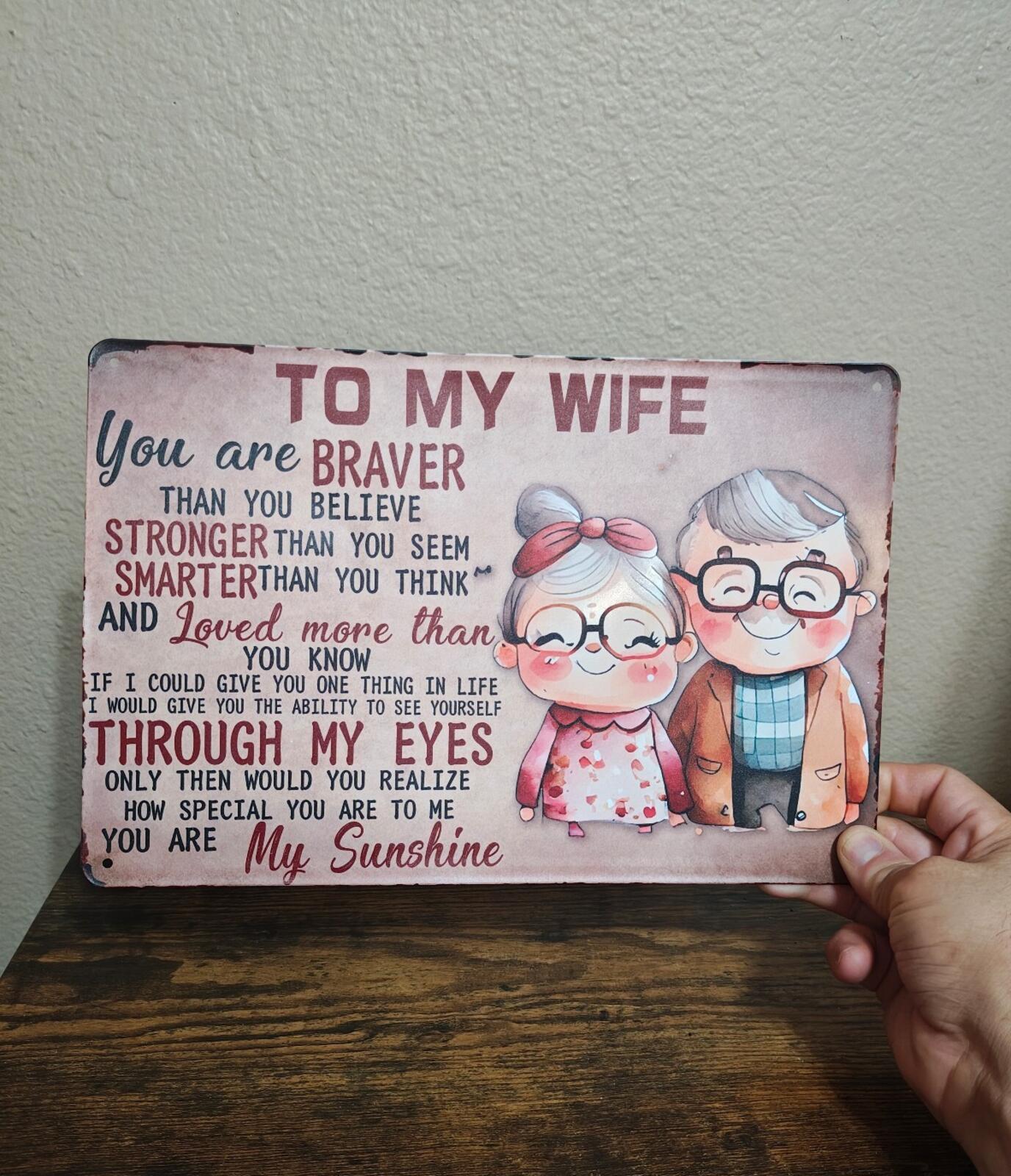 To My Wife Metal Tin Sign 8" x 12" Romantic Love Message Wall Decor