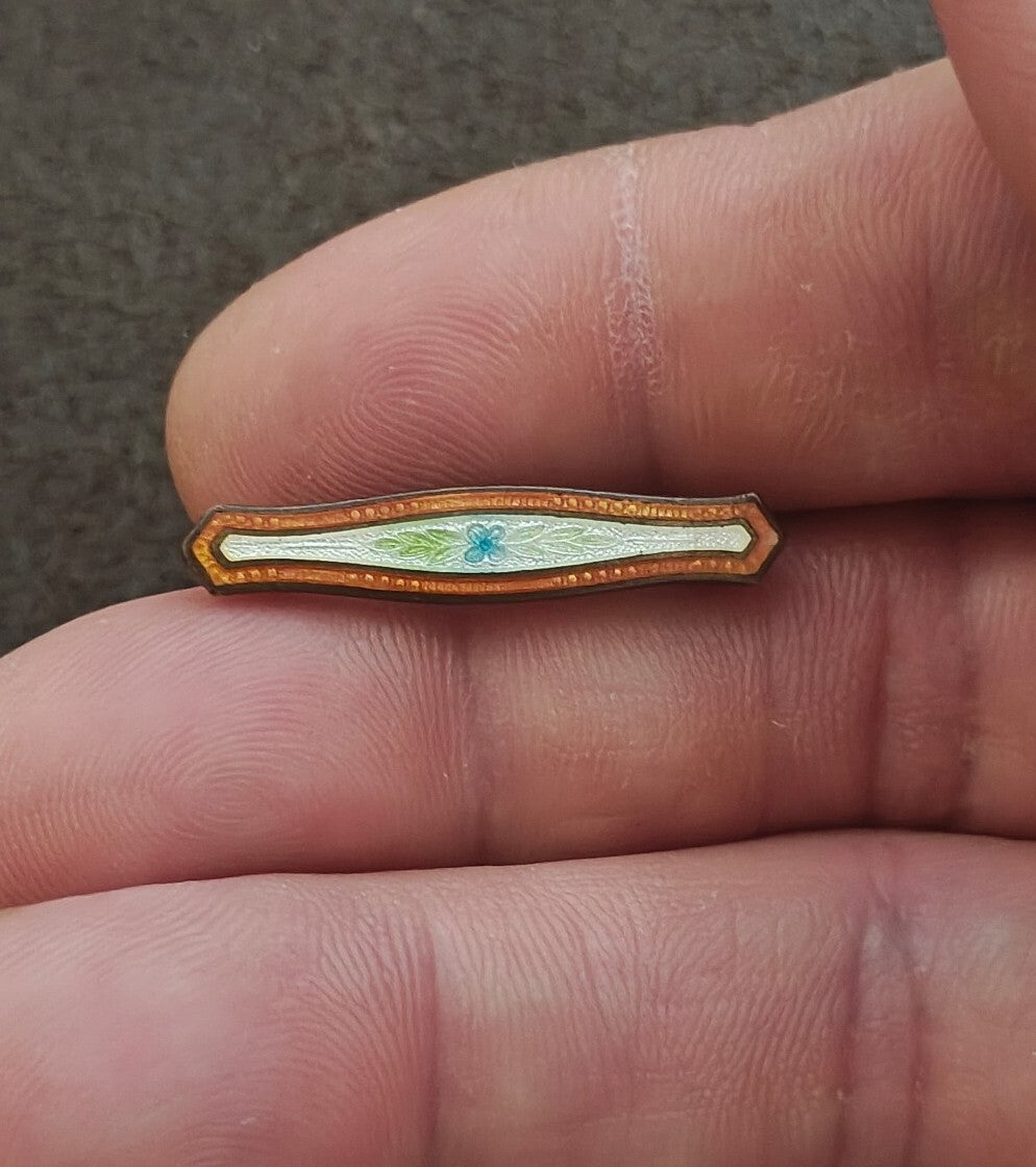 Early 1900s Edwardian Victorian Guilloché Enamel Lingerie Bar Pin/Brooch
