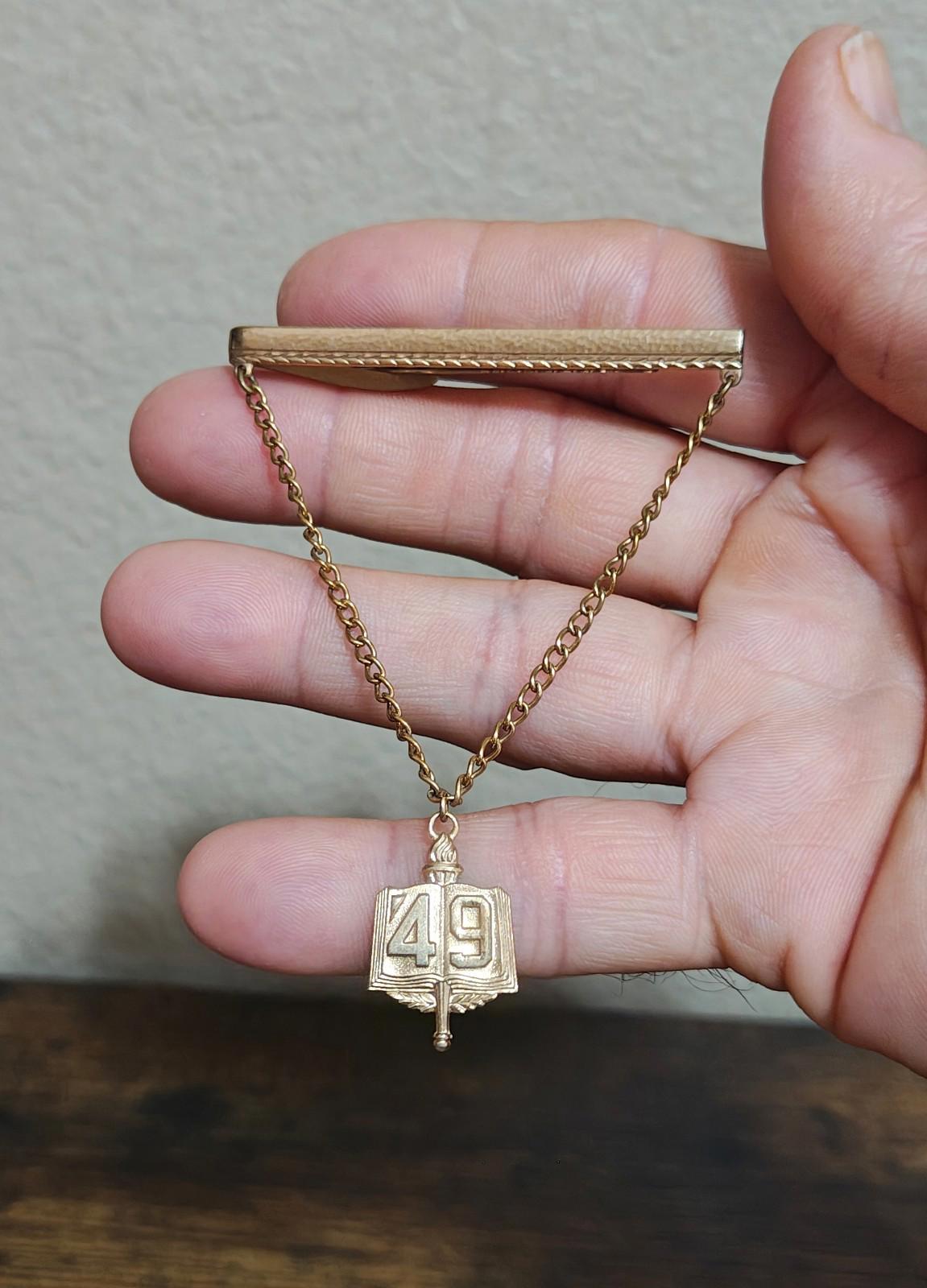 Hickok "Class of 1949" Vintage Gold Tone Tie Bar/Tie Clip Featuring a Book Charm