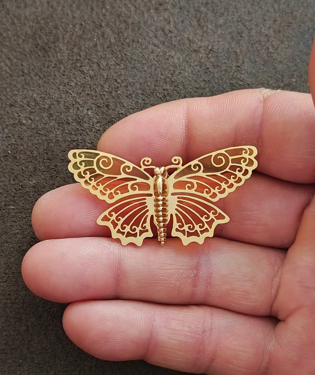 1970s Avon Luminous Wings Butterfly Gold Tone Filigree Brooch Pin
