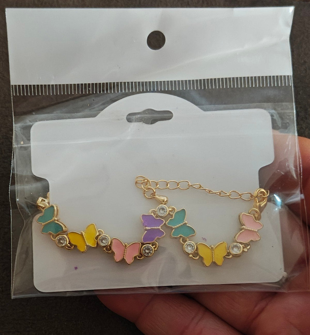 Gold Tone Enamel Butterfly Charm Bracelet New.