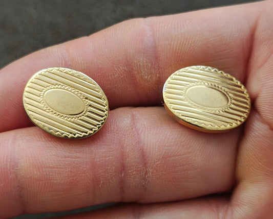 1950s/60s Marked Flex-Let Art Deco Style Gold Tone Textured Cufflinks
