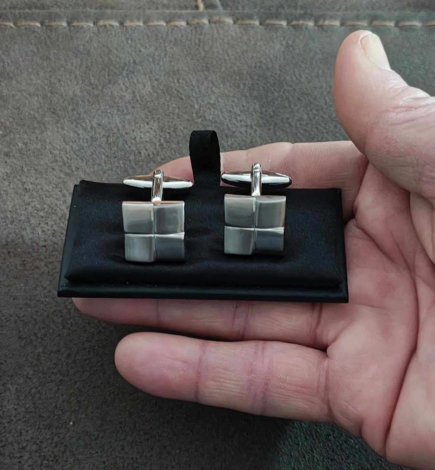 Cylindrical Patterned Stainless Steel Brushed Cuff Links
