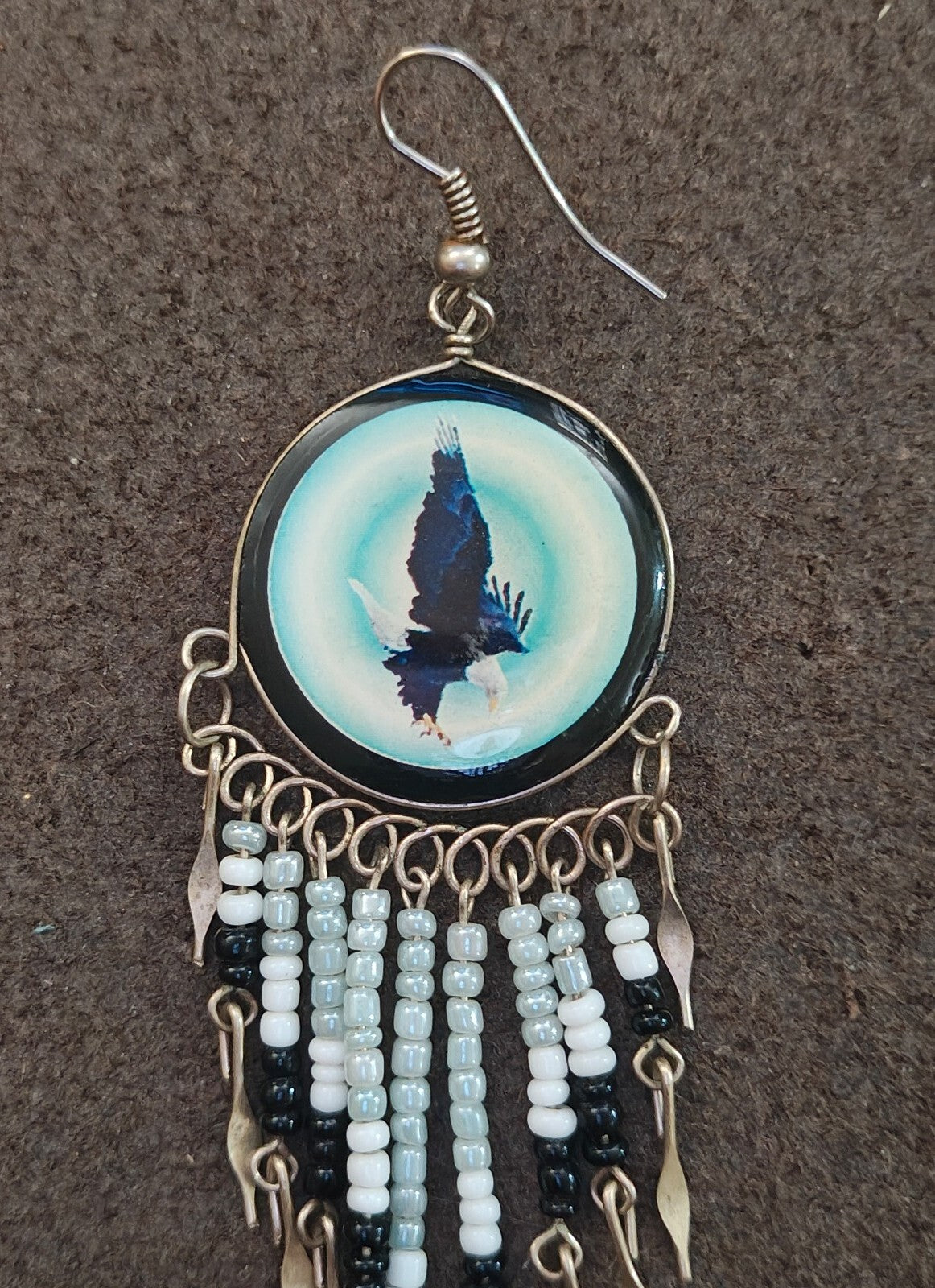 Native American Style Eagle Beaded Fringe Dangle Earrings