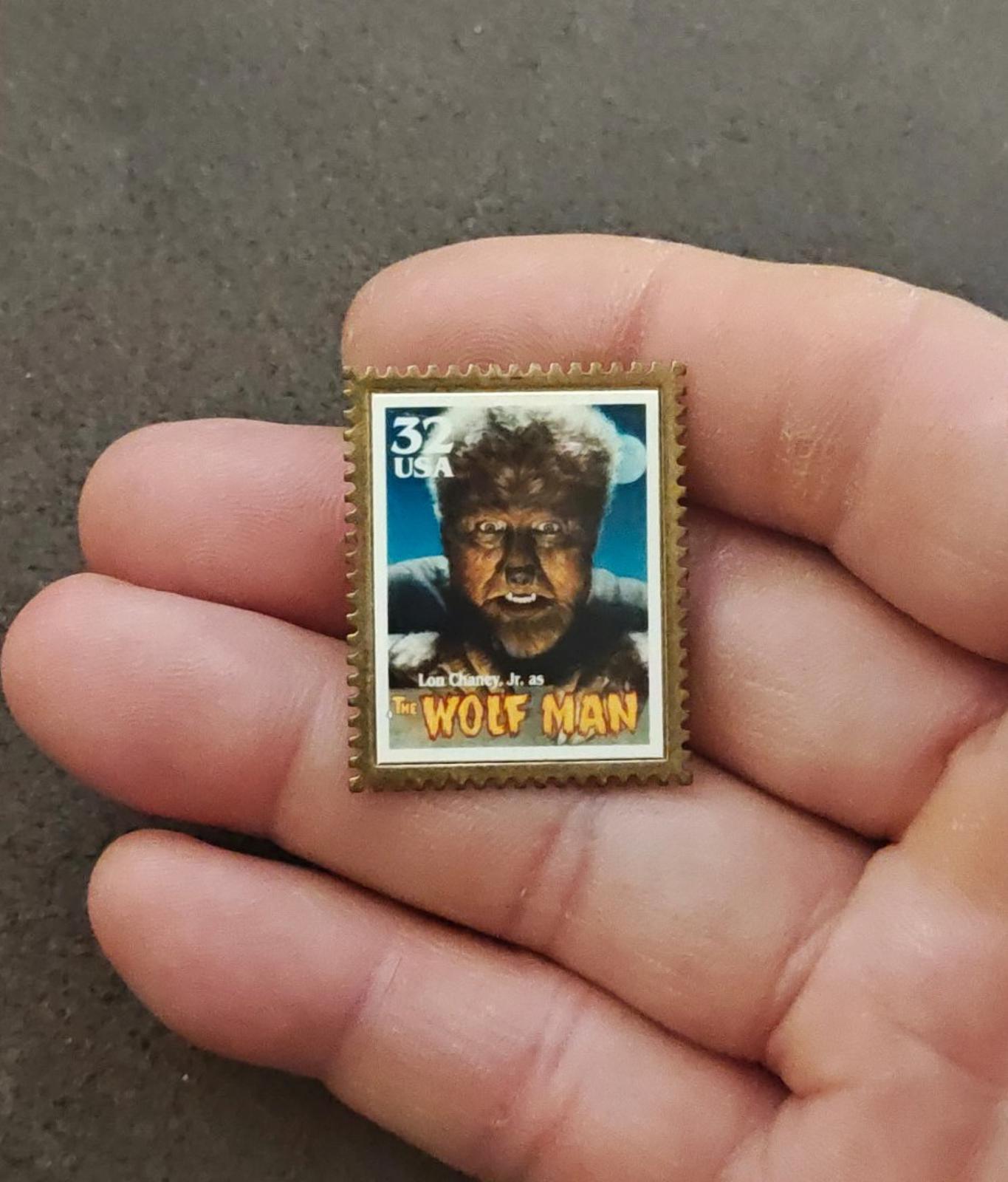 1997 USPS Classic Monster Stamp Gold Tone Wolfman Lon Chaney Jr. Pin