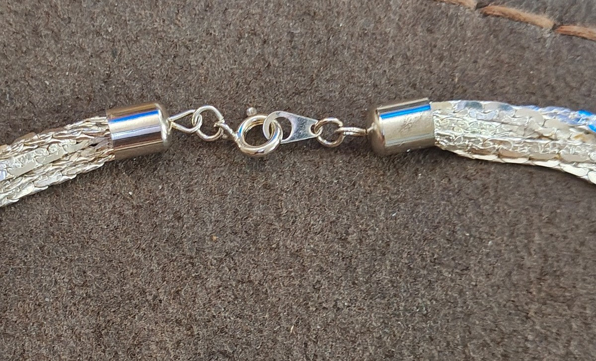 1980s Silver Tone Multi Strand Braided Herringbone Necklace