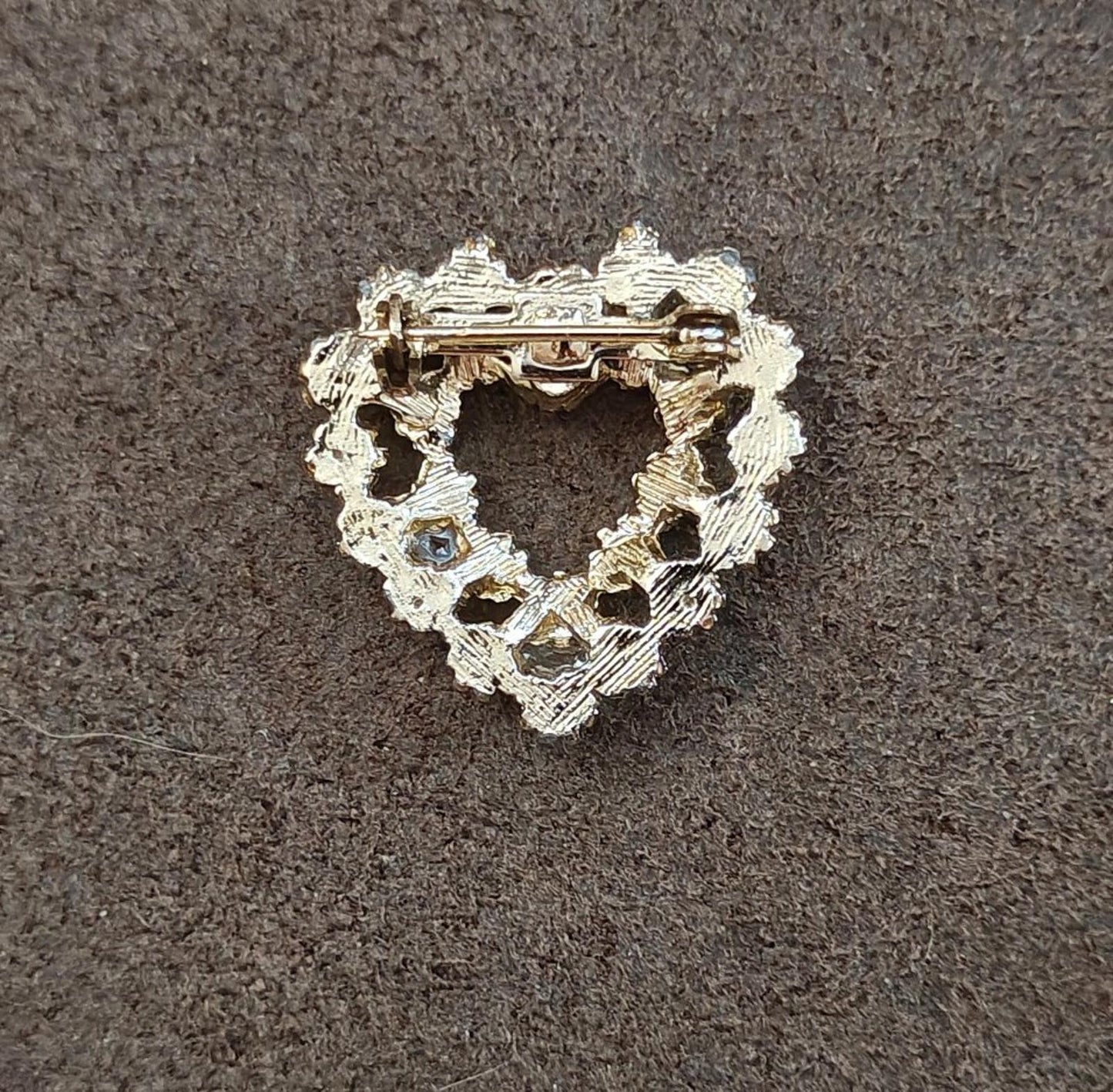 1980's Gold Tone Red Rhinestones and Faux Pearls Heart Brooch Pin