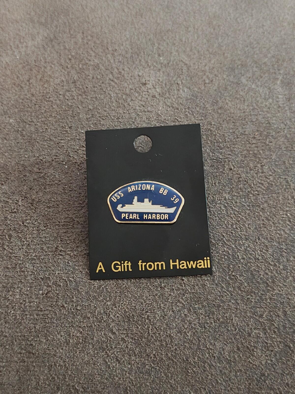 1990s  USS Arizona BB-39 Pearl Harbor Souvenir Gold Tone Blue Enamel  Pin