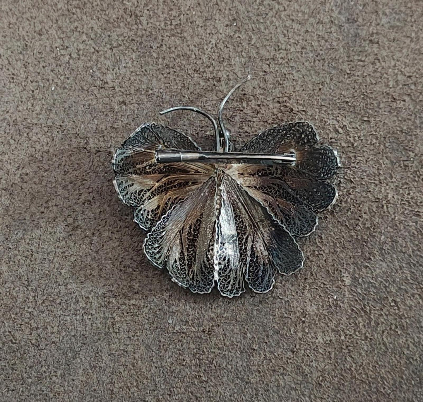 1930s Vintage Silver Tone Filigree Butterfly Brooch Pin