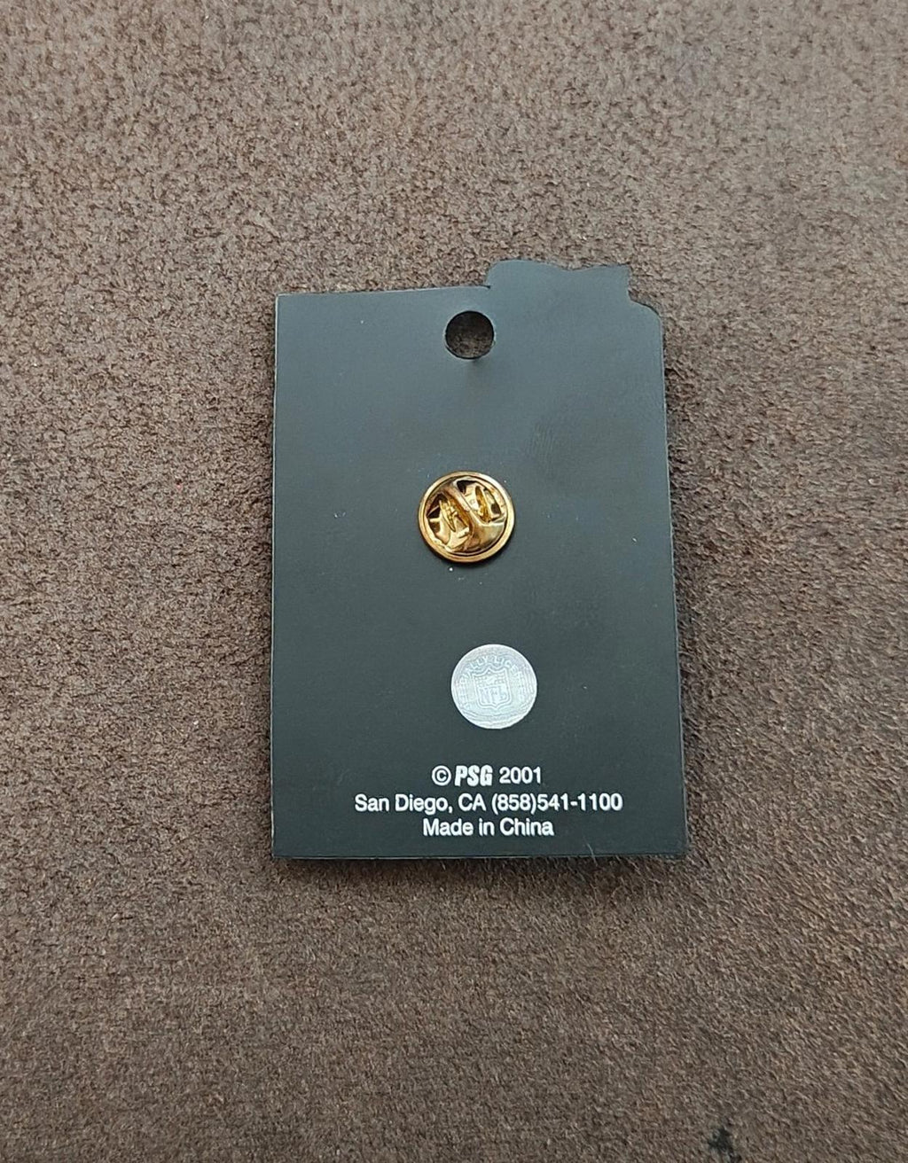 Gold-tone pin on back card with PSG 2001 San Diego CA made in China