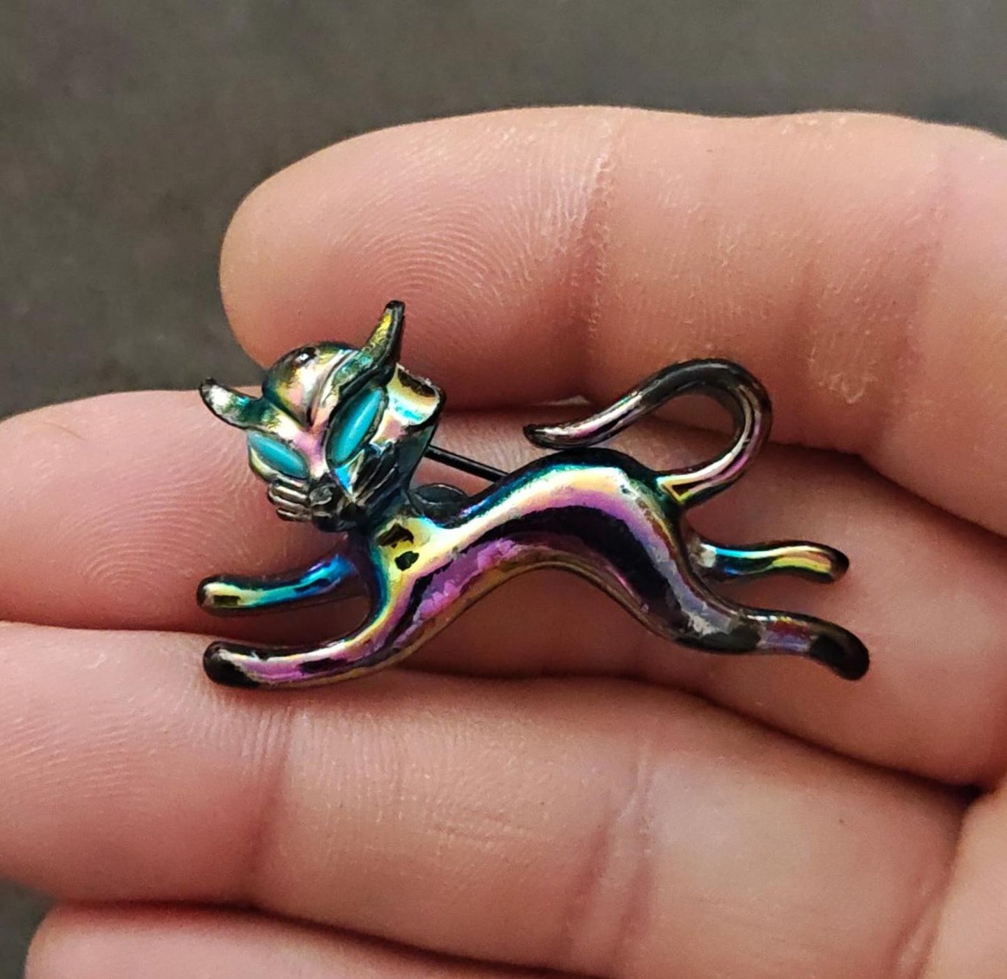 1960s Siamese Kitty Cat Iridescent Metal Brooch
