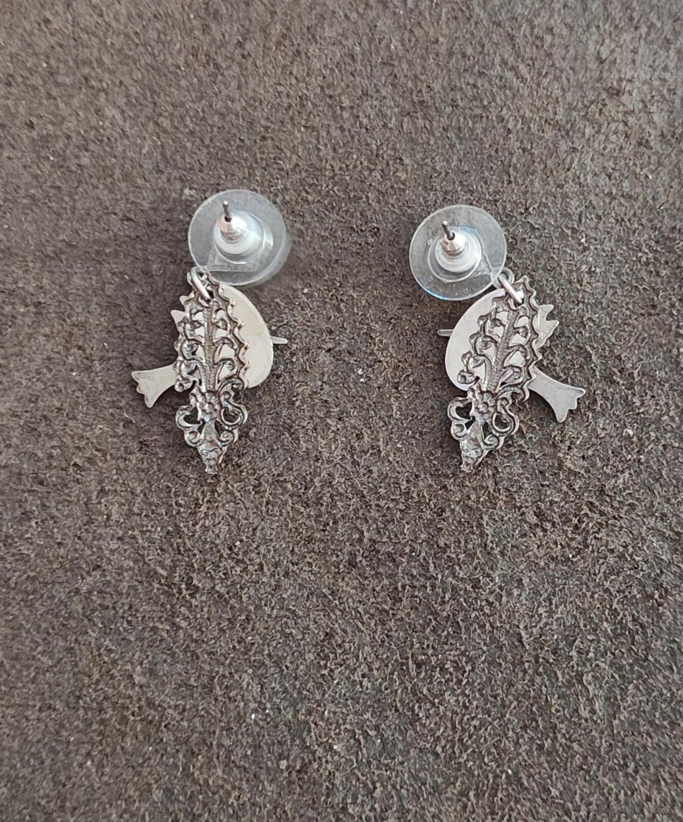 Silver Forest Silver Tone Hummingbird Purple Enamel Filigree Dangle Earrings