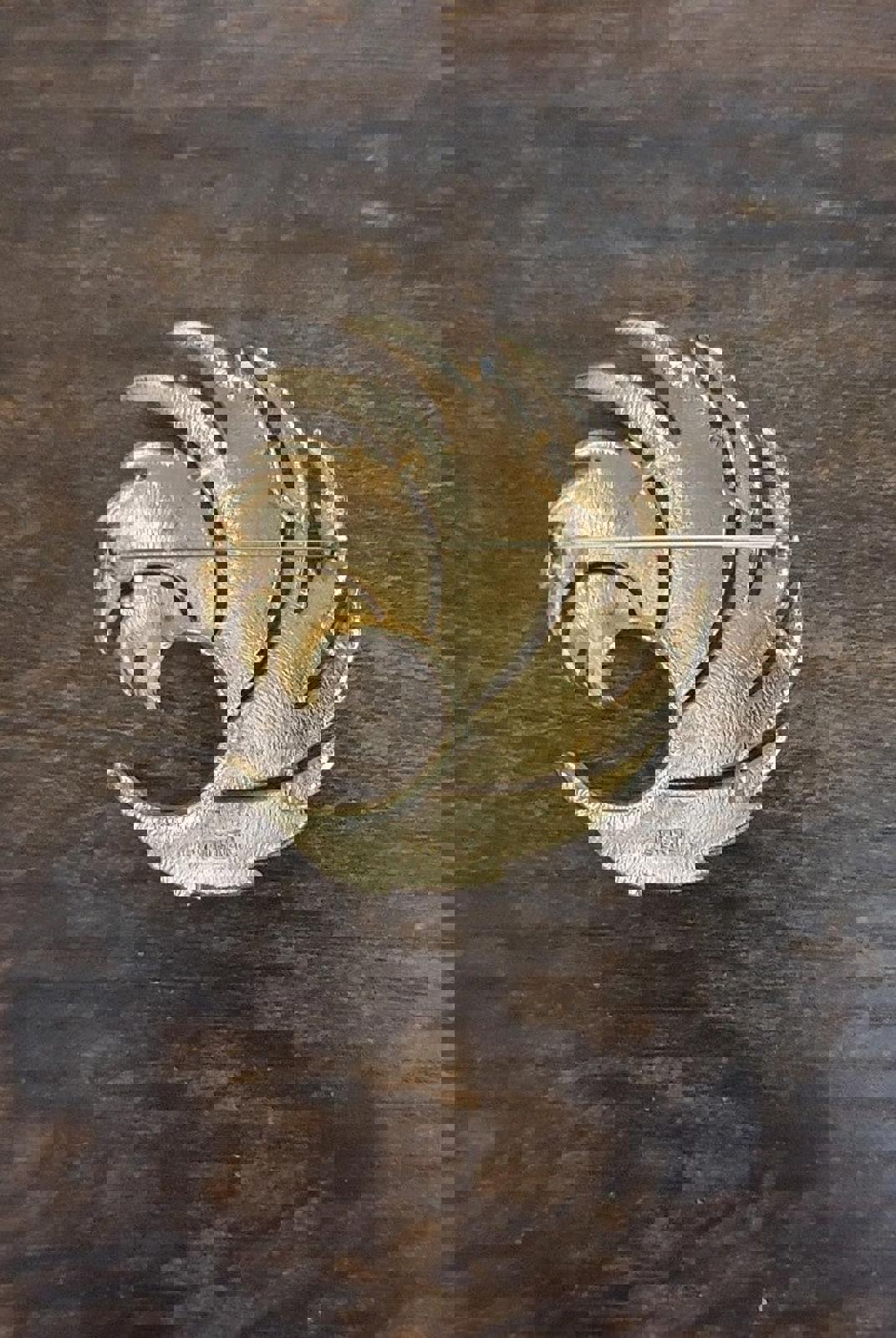 1970's Signed Lisner White Enamel Gold Tone Feather Brooch