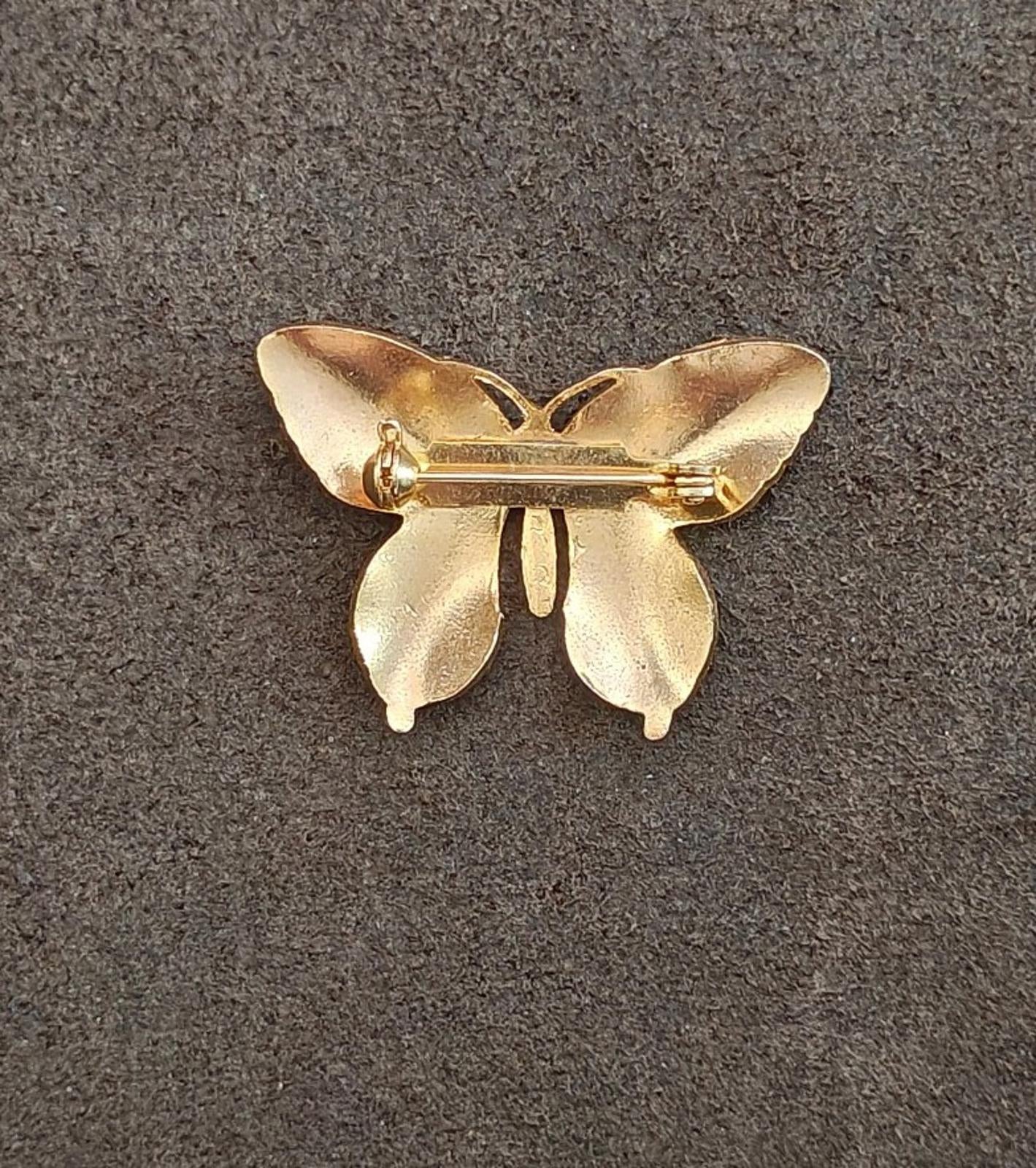 1980s Cloisonné Enamel Butterfly Gold Tone Brooch