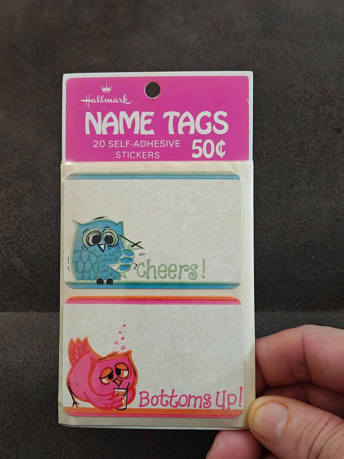 1980s Set of 2 Hallmark Cheers and Bottoms Up Owl Name tags