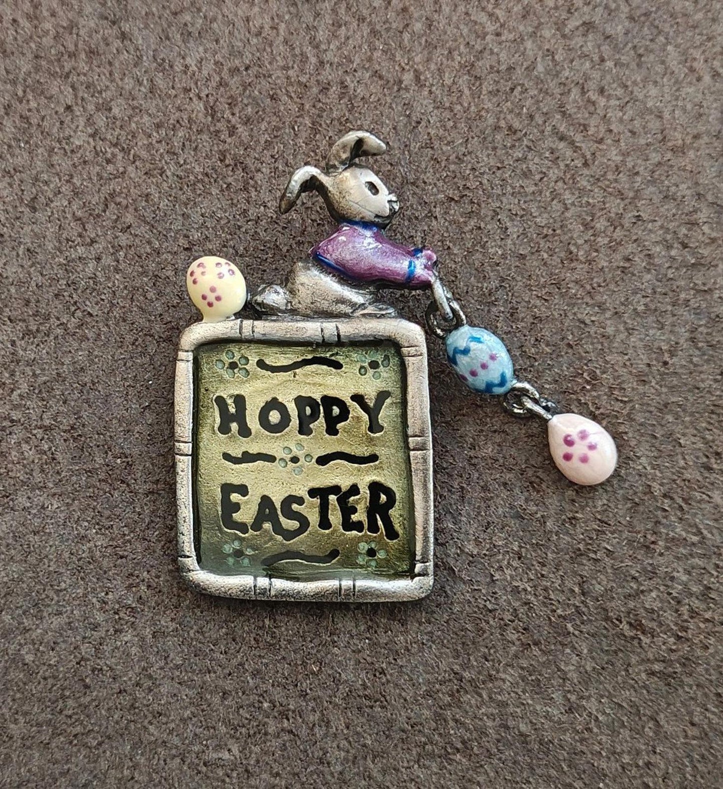 1980s Signed Tanya Creations (TC) "Hoppy Easter" Pewter Brooch Pin