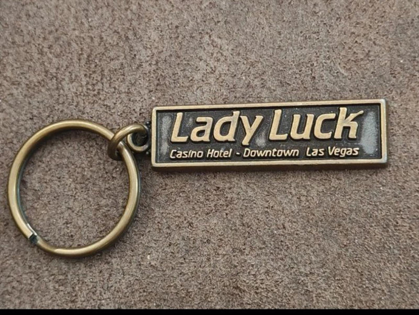 1980s Vintage Lady Luck Casino Hotel Downtown Las Vegas Brass Keychain