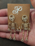 Plunder Design Halloween Pearl Skeleton Statement Gold Tone Earrings
