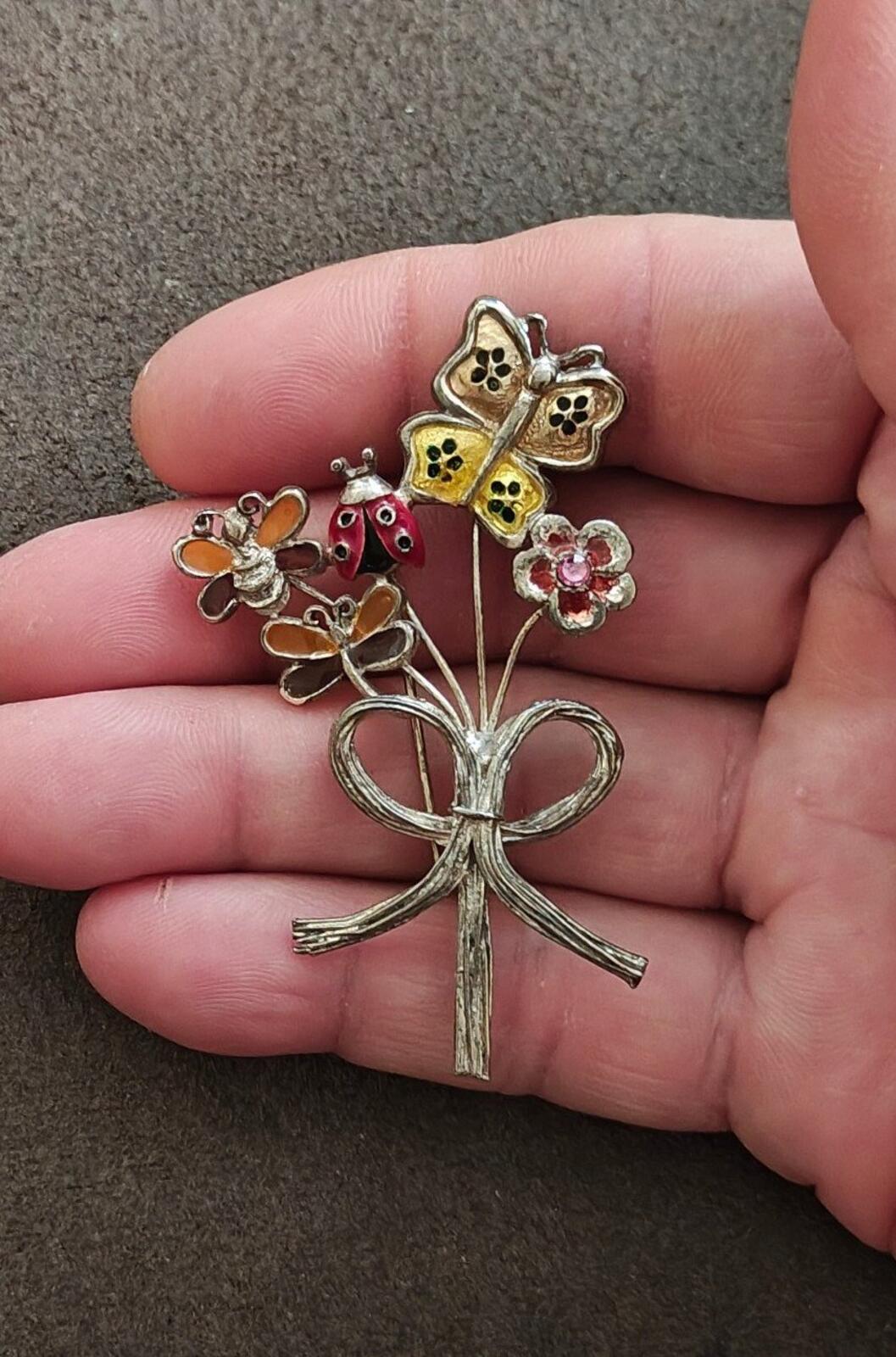 1980s Signed KC (Kenneth Cole) Silver Tone Nature Inspired Bouquet Design Brooch