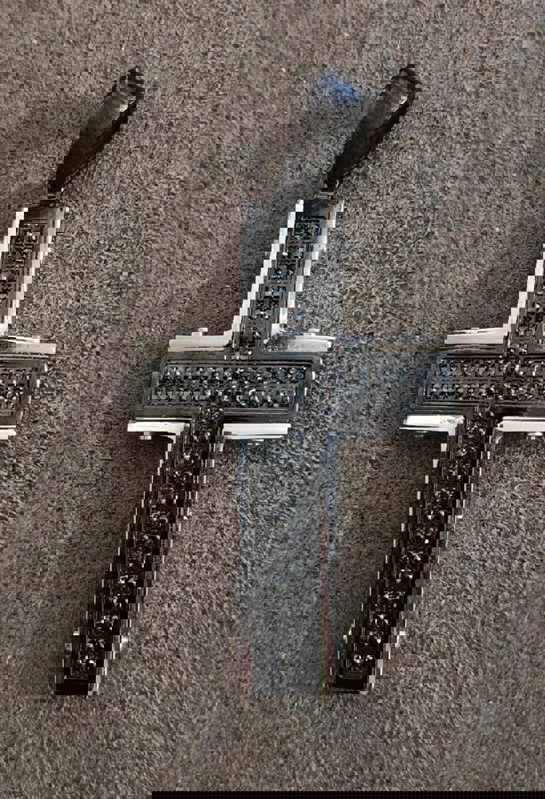 Vintage Gothic Steel Black CZ Cross Pendant