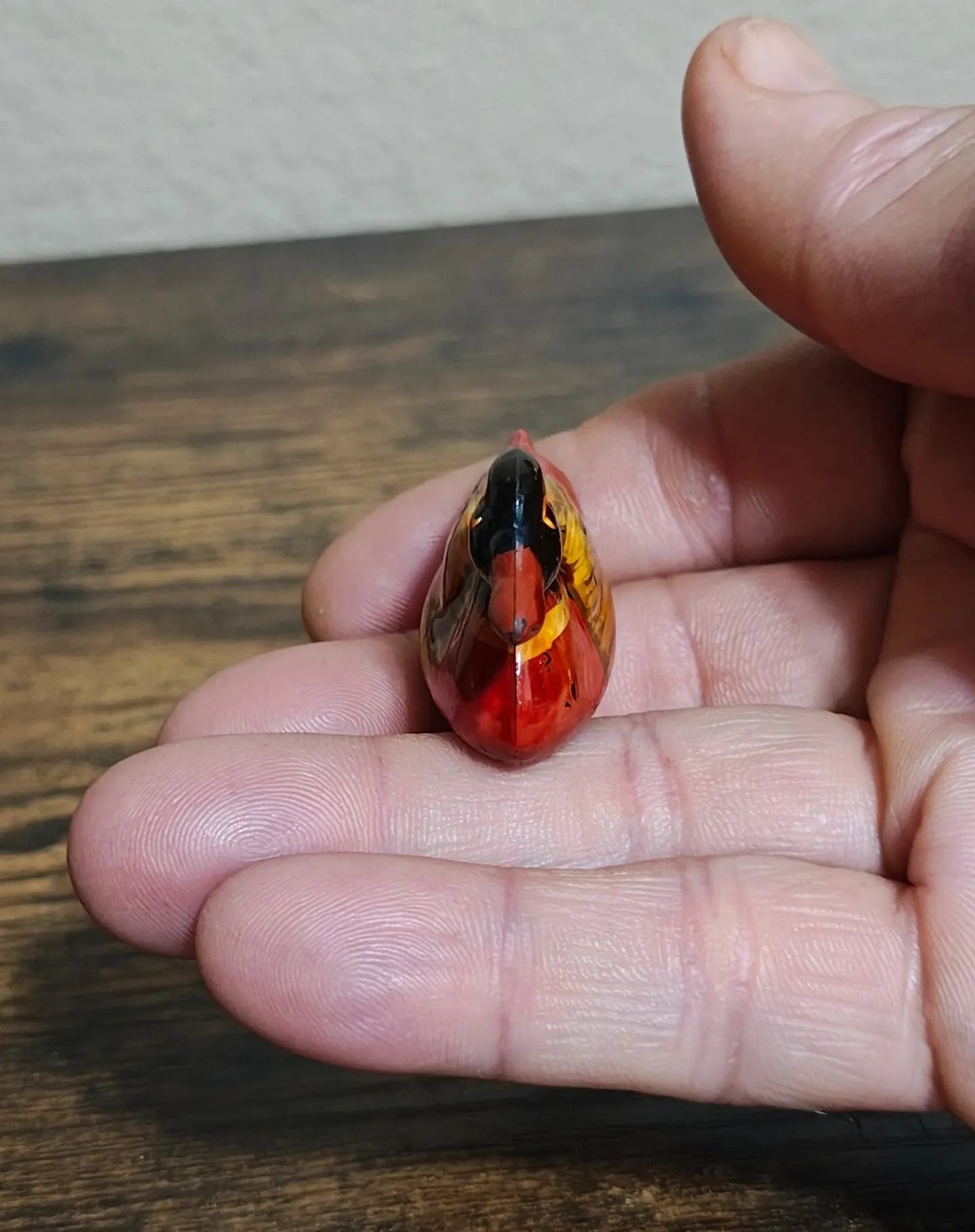 1980s Handmade Hand painted Small Mandarin Duck Wood Figurine