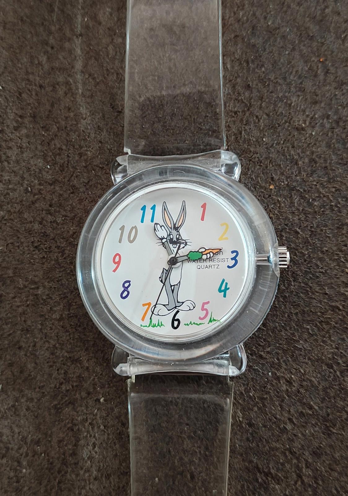 1990s Armitron Bugs Bunny Women's Watch With Clear Plastic Band