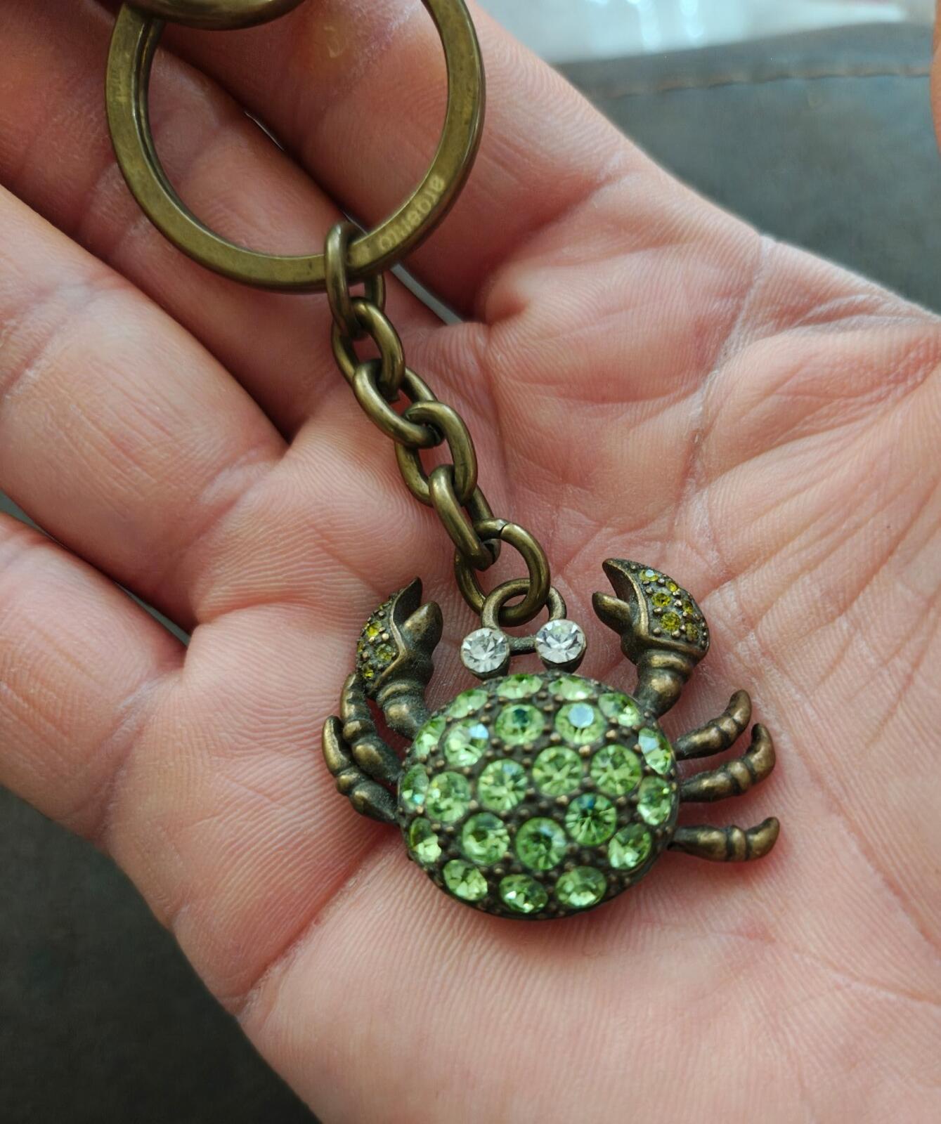 1990s Argento SC Green With Crystalized Swarovski Elements Crab Keychain