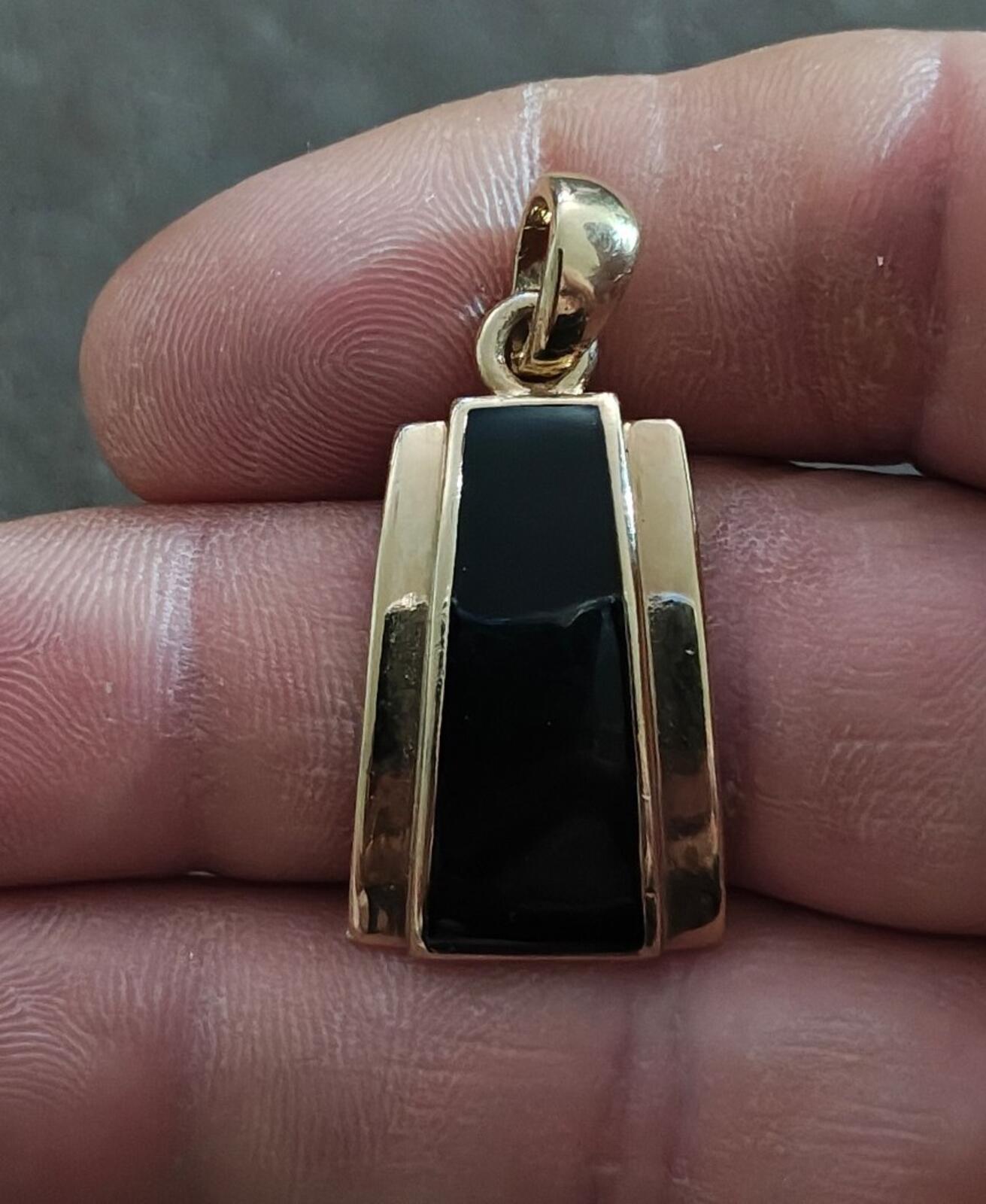Signed Lia Sophia Refined Black Enamel Gold-Tone Slide Pendant