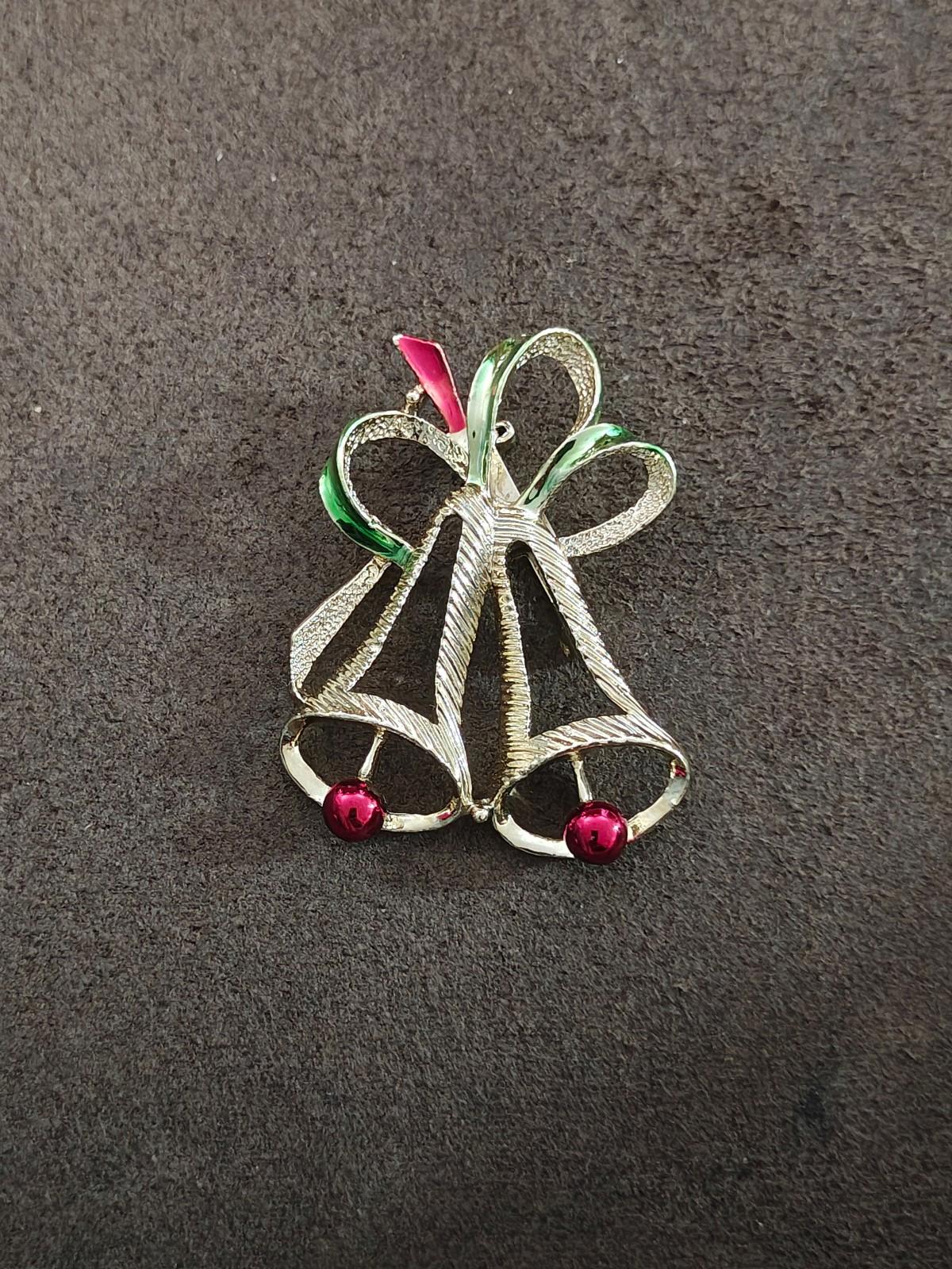 1960s Gerry's Christmas Bells Gold Tone Textured Brooch Pin