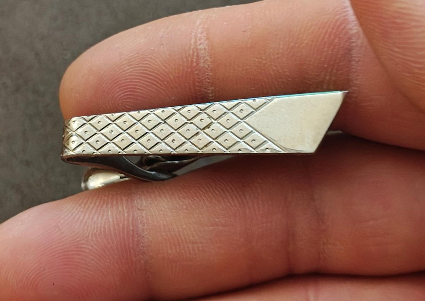 1960s Geometric/Diamante Style Silver Tone Tie Bar Clip