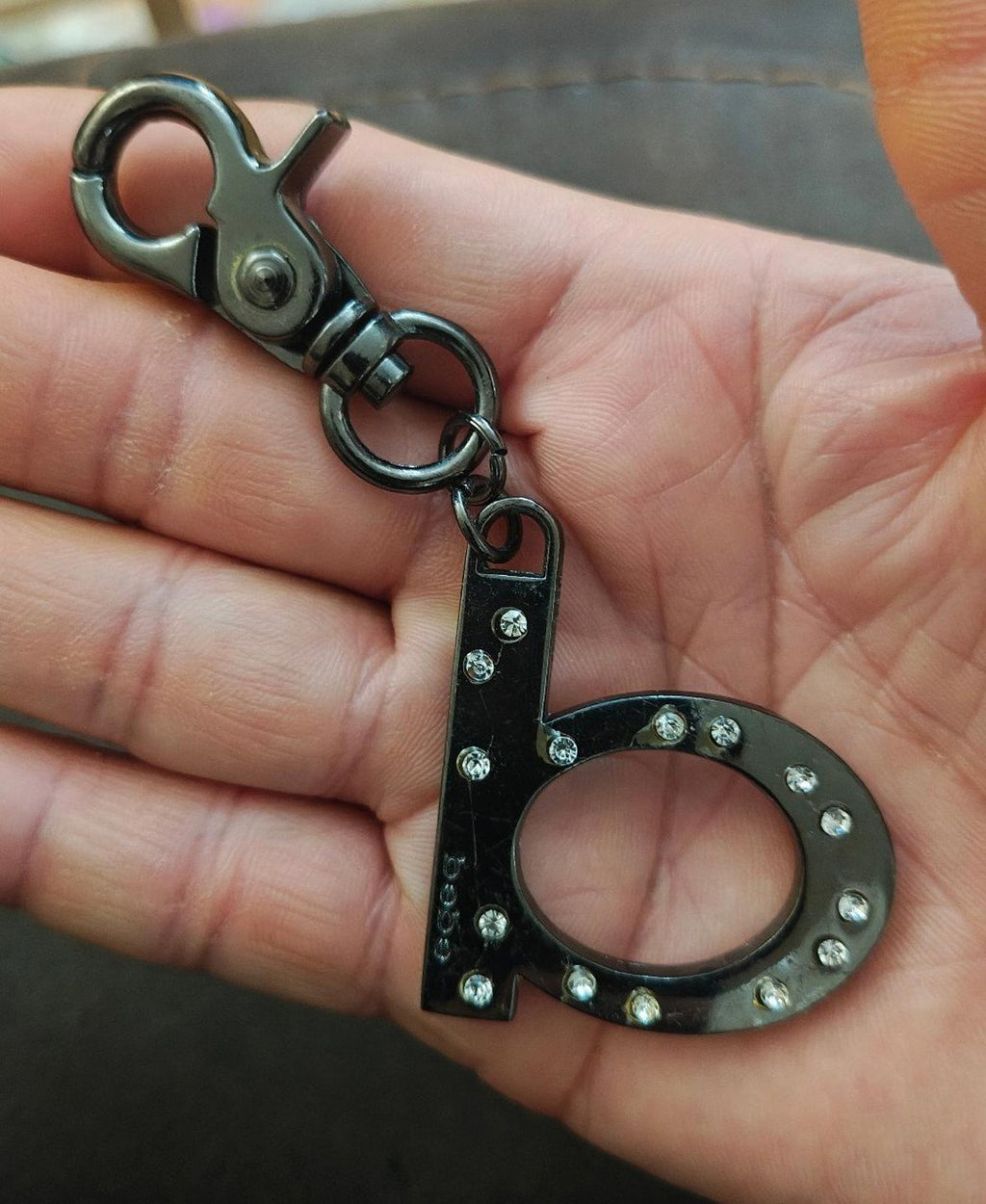 Y2K Vintage Bebe Gunmetal With Crystals Letter "B" initial Keychain