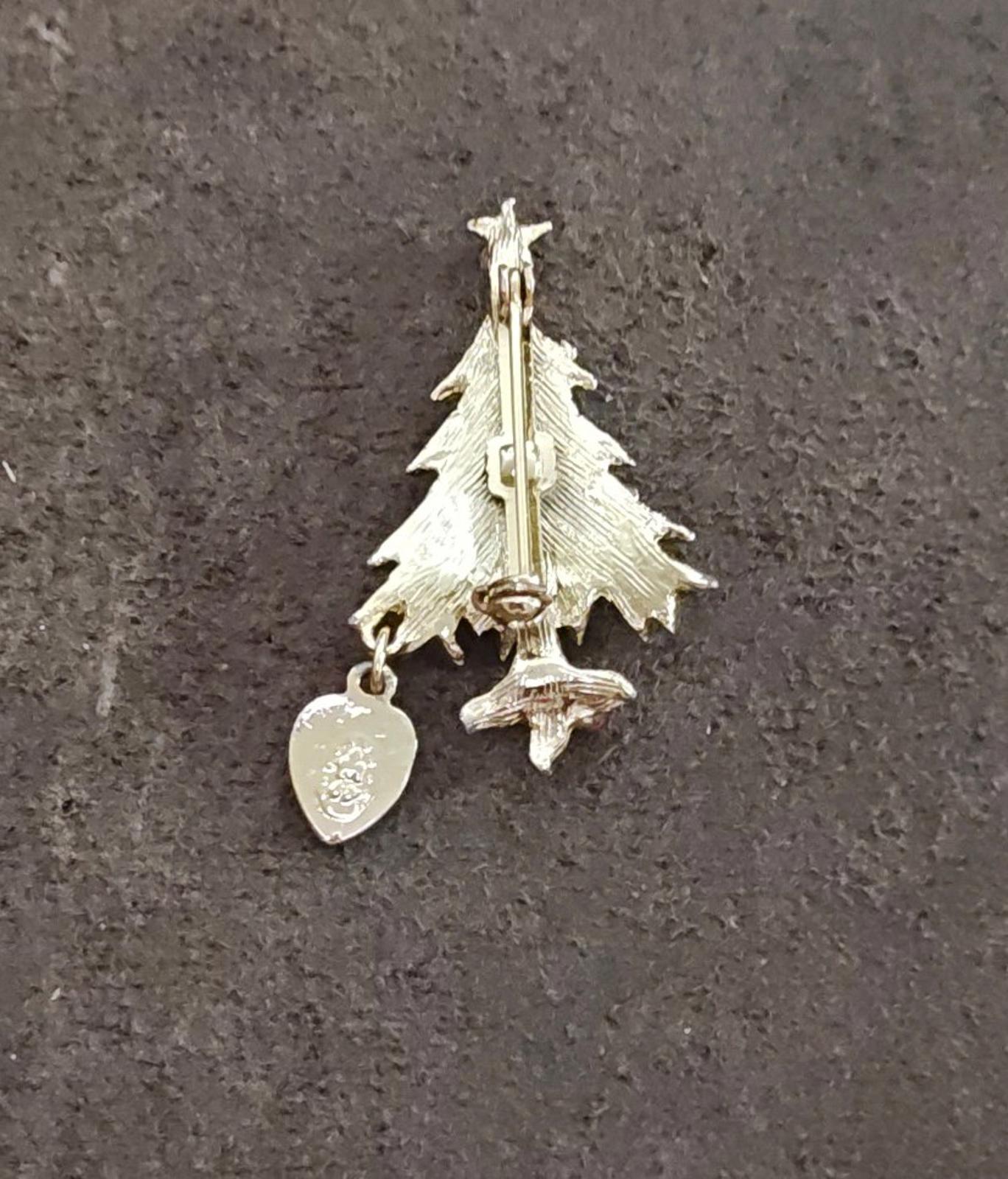 1960s Christmas Tree Brooch Featuring a Dangling Miraculous Medal Charm