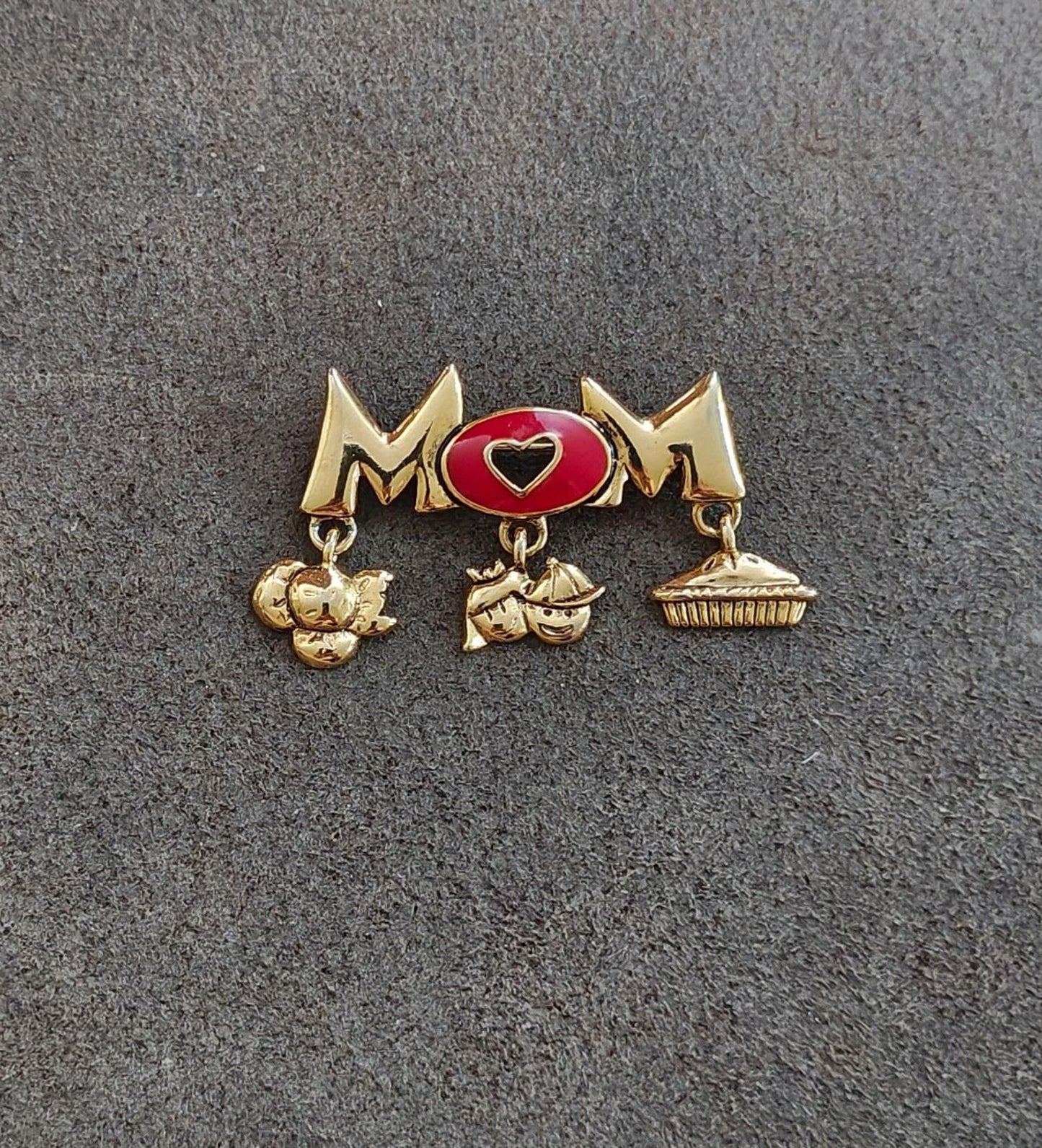 1990's MOM Gold Tone Red Enamel Brooch Pin