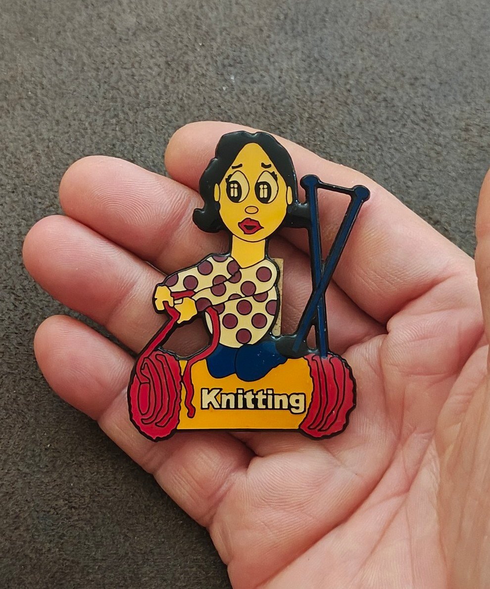 80s/90s Cartoon Woman Knitting Refrigerator Magnet
