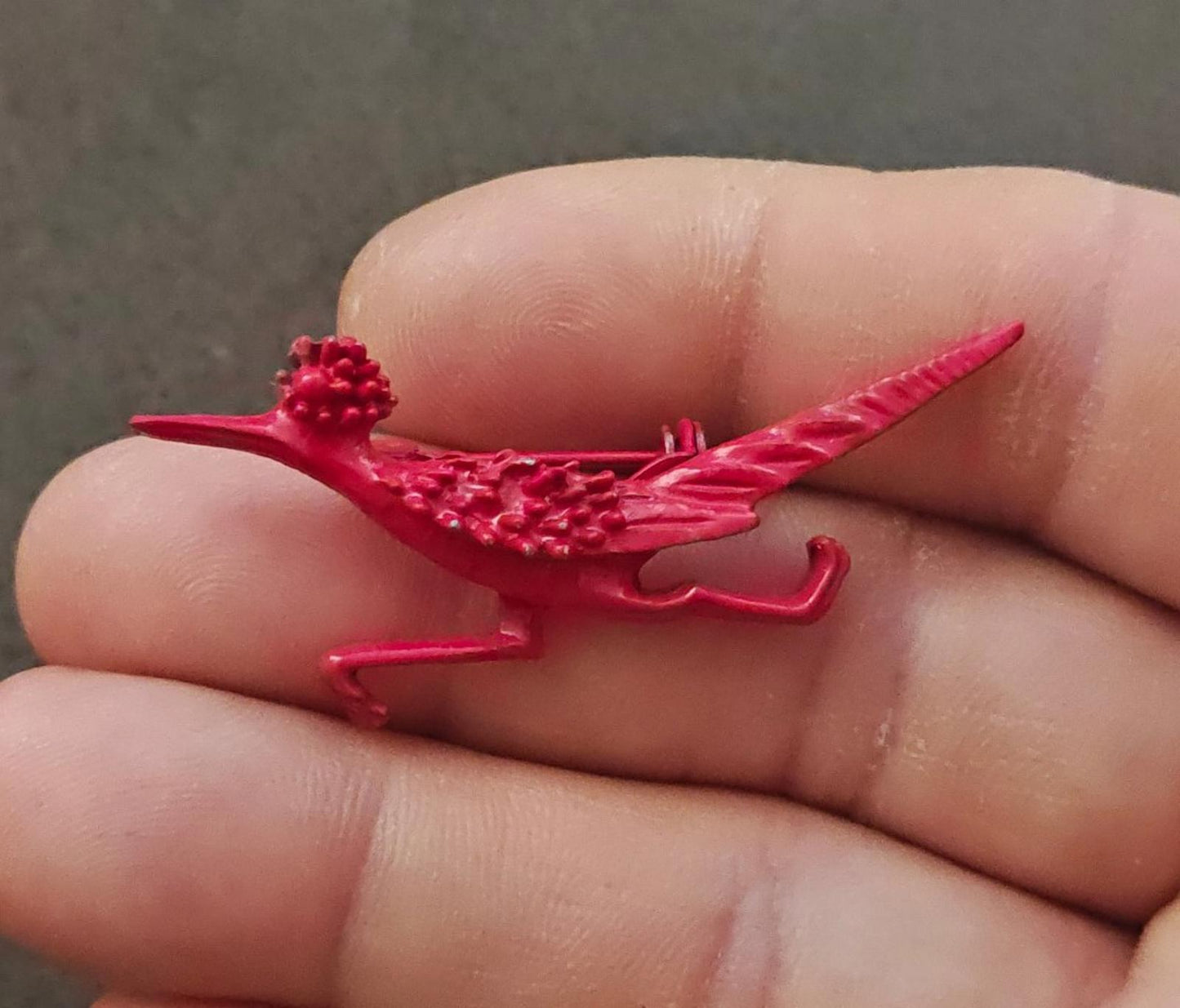 1980s Metal Red Enamel Roadrunner Brooch