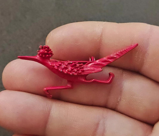 1980s Metal Red Enamel Roadrunner Brooch