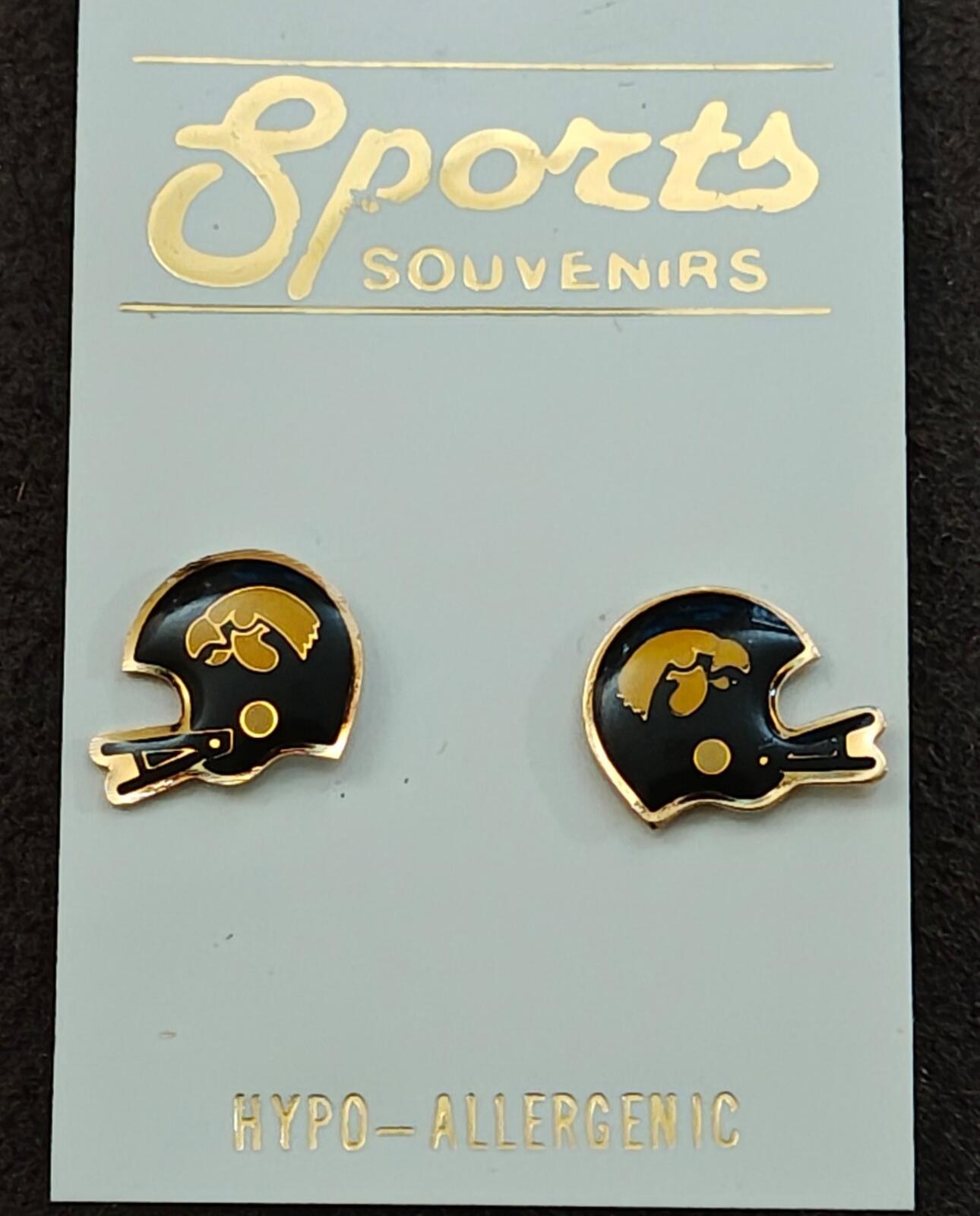 1980s University of Iowa Hawkeyes Helmet Gold Tone Enamel Stud Earrings