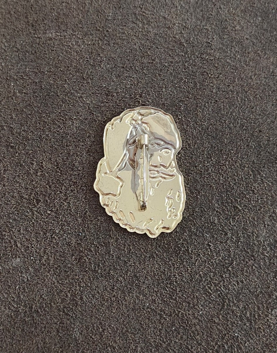 1980s Santa Claus Face Gold Tone Enamel Brooch