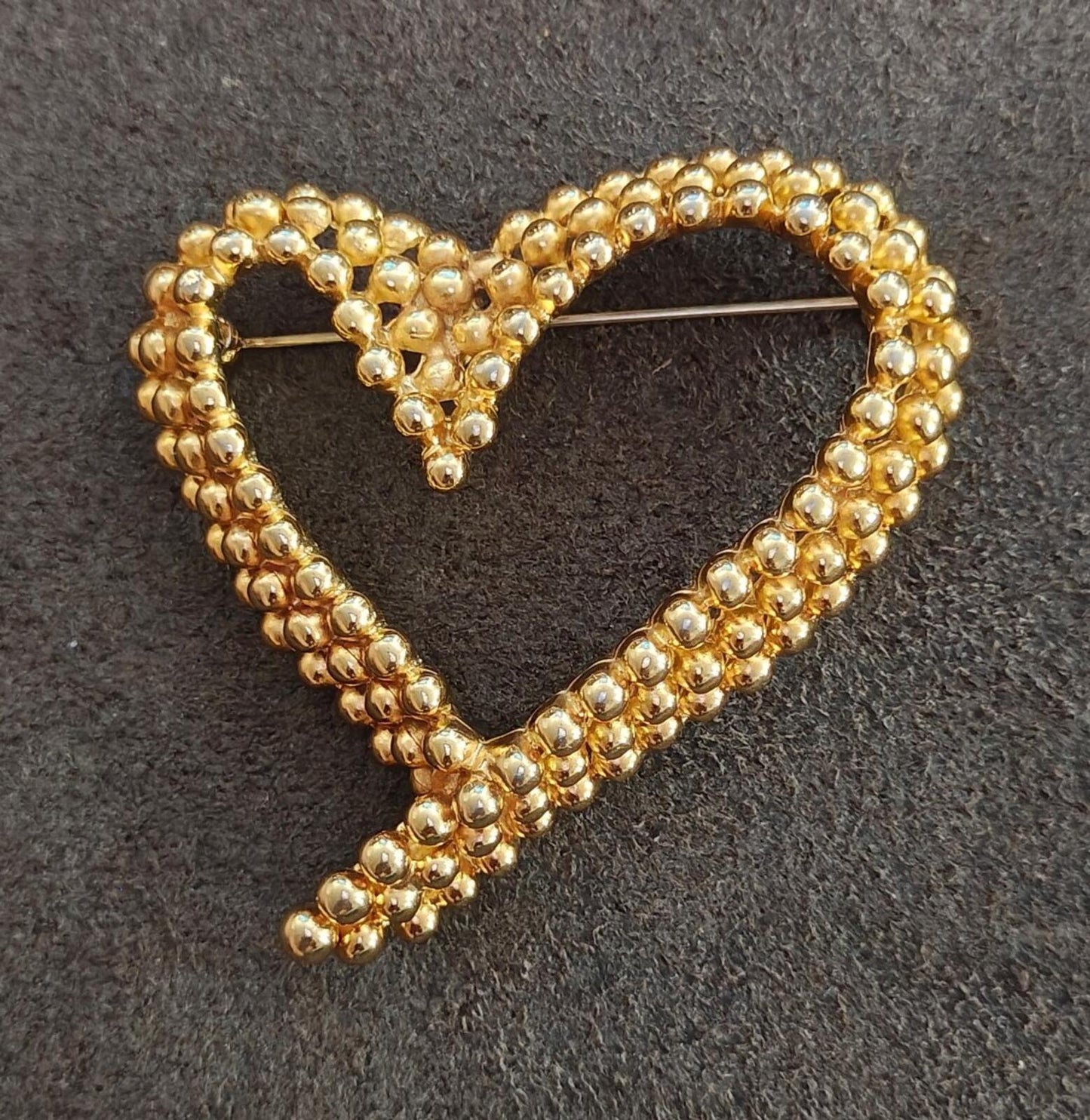 1980s Signed Fernando Originals Gold Tone Beaded Heart Brooch