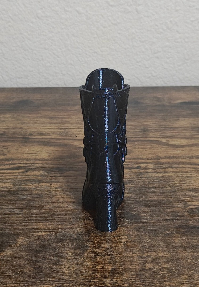 3D Printed Black Gothic Curled Toe Spider Web Witch Boot Small Vase/Holder
