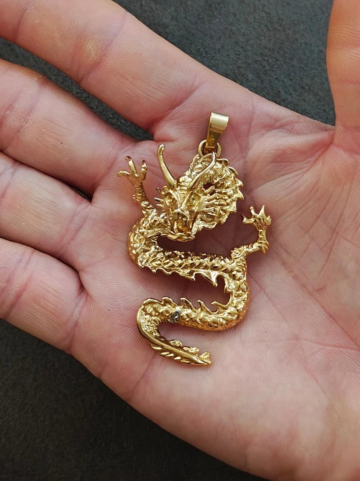 Cool Large Gold Tone Dragon Pendant